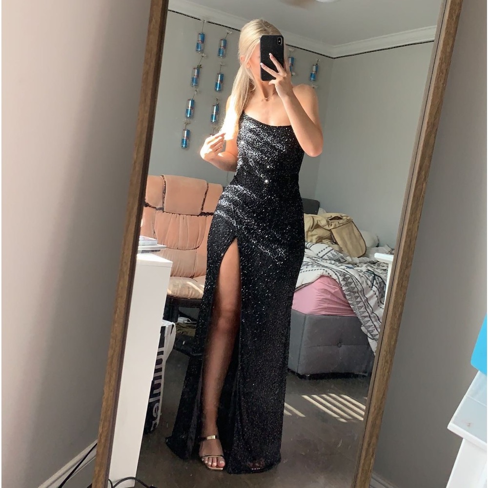 beaded black prom dress